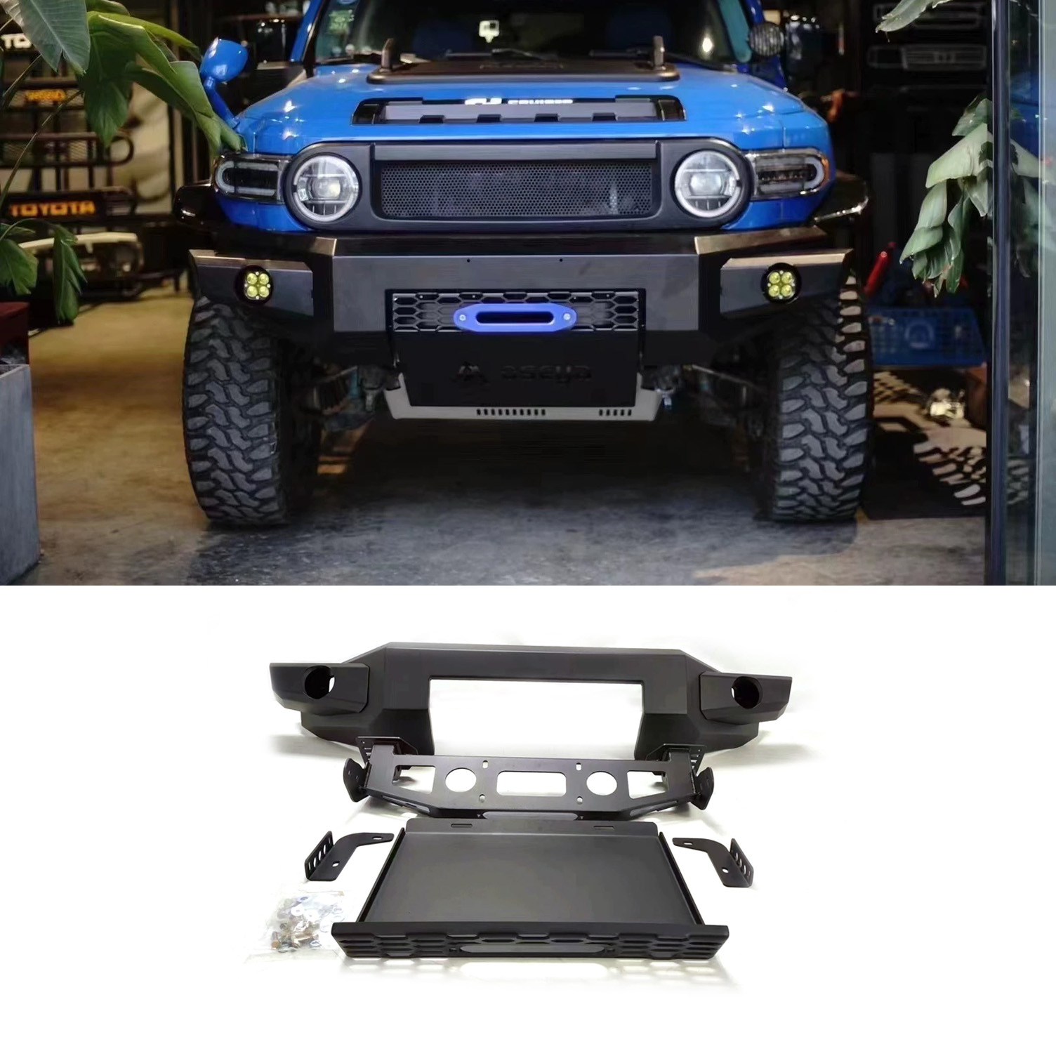 Winch Bumper Mount Plate - Para-choque dianteiro preto texturizado com suporte
